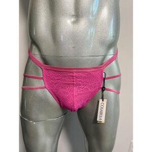 Cosabella Never Say Never Mens Strappy Lace Thong Pink Open Back Underwear NEW